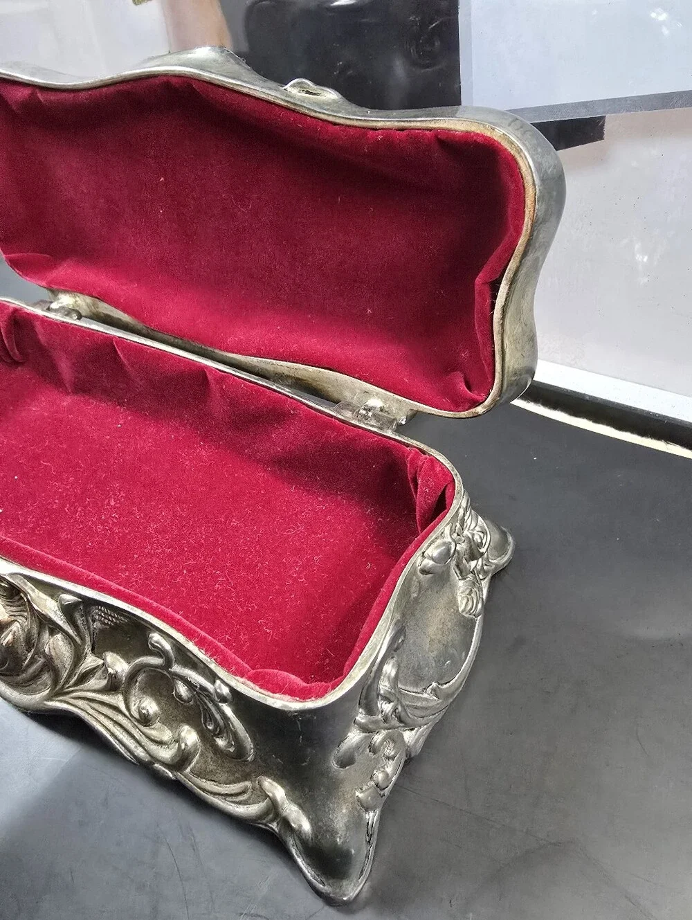 Vintage Art Nouveau Rose Silver Plated Jewelry Casket